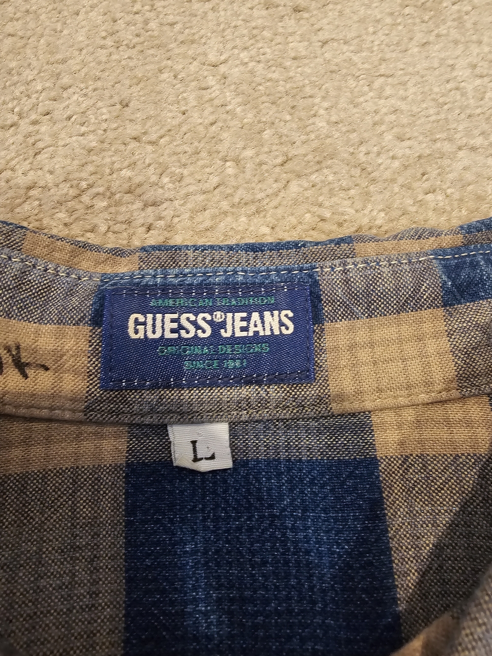 Guess Jeans Men's Plaid Button-Down Shirt in Blue and Tan